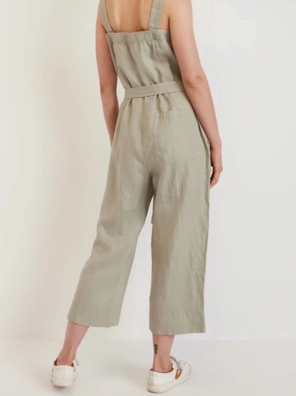 Everlane The Linen Picnic Jumpsuit Seagrass Sage Green Tie Waist Casual Size 2